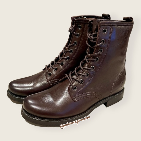 Frye Veronica Combat Brown Leather Lace Up Moto Combat Military Comfy Ankle Boot - Picture 9 of 14